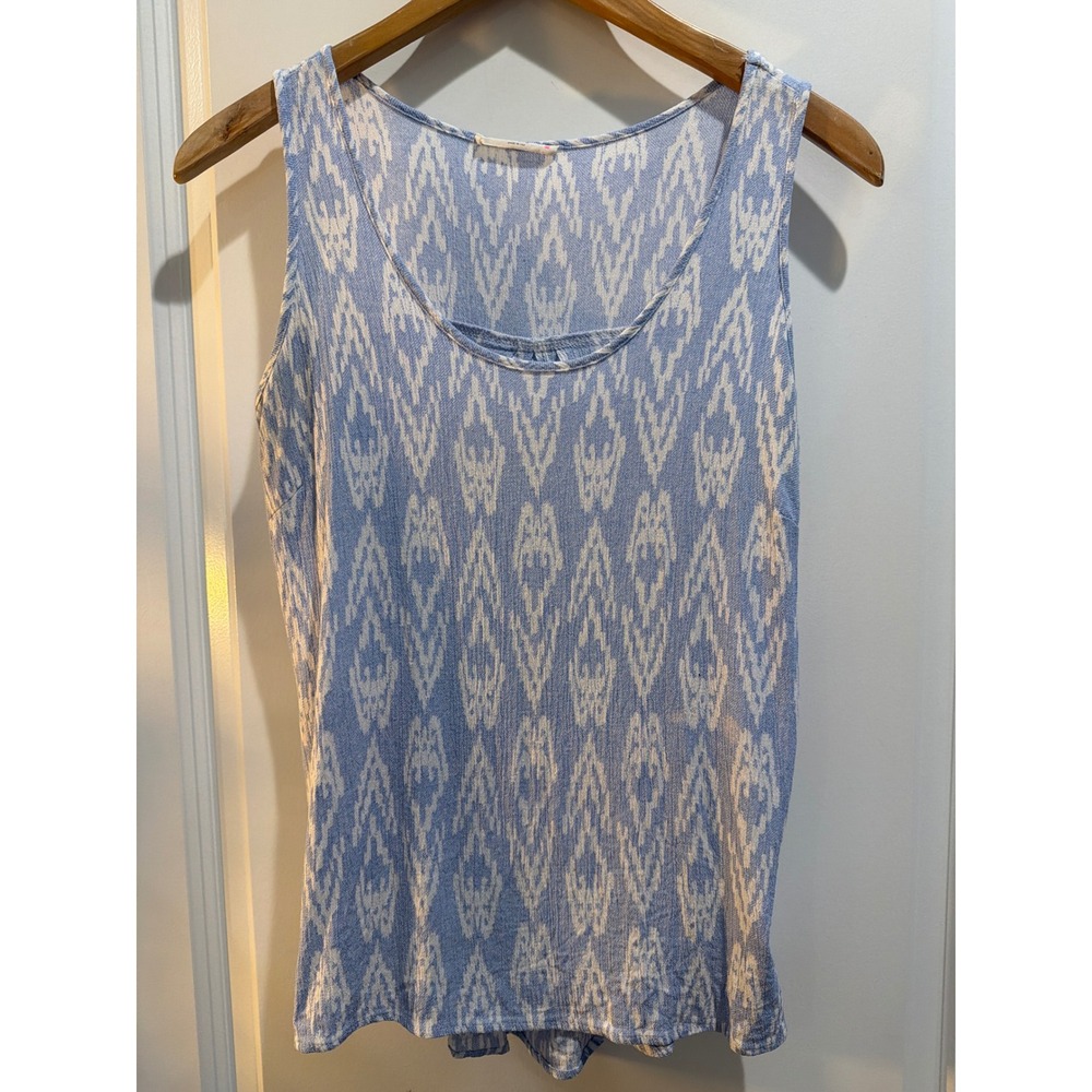 Le Lis Womens Small Blue White Ikat Geometric Sleeveless Scoop Neck Tank Top